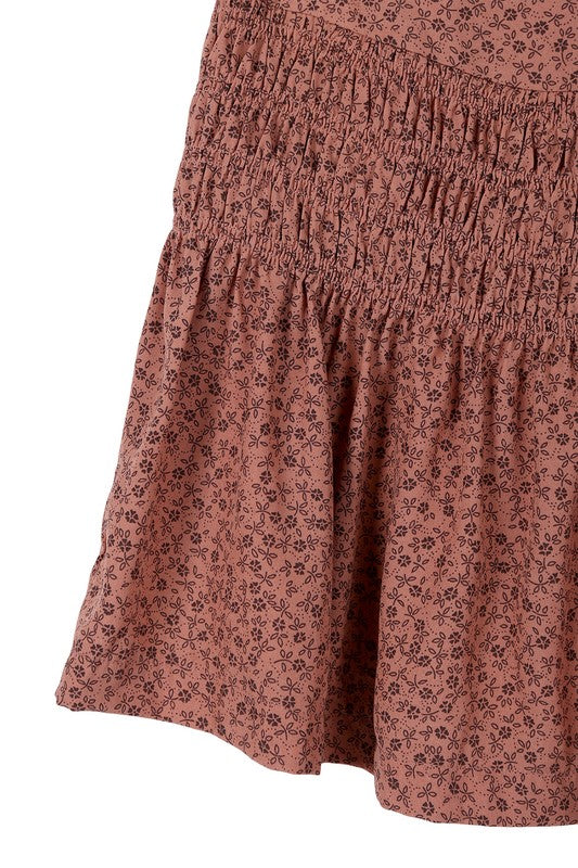 Brown Floral Smocked Skirt king-general-store-5710.myshopify.com