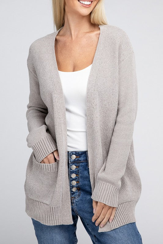 Melange Open Front Sweater Cardigan king-general-store-5710.myshopify.com