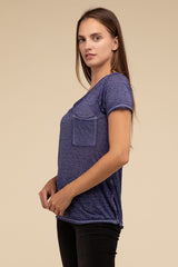 Washed Melange Burnout Scoop V-Neck Top