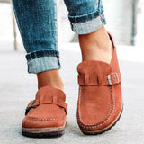 Round Toe Low Heel Buckle Sneakers