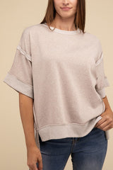 Contrast Trim Top Stitching Drop Shoulder Top