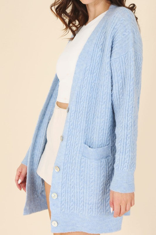 Light Blue Wool Blended Cable Knitted Cardigan king-general-store-5710.myshopify.com