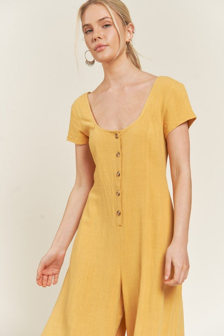 Linen Button Down Short Sleeve Jumpsuit