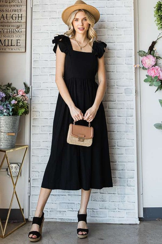 Tie Back Closure Ruffled Sleeve Midi Dress