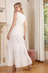 White Embroidered V-neckline Tiered Dress king-general-store-5710.myshopify.com