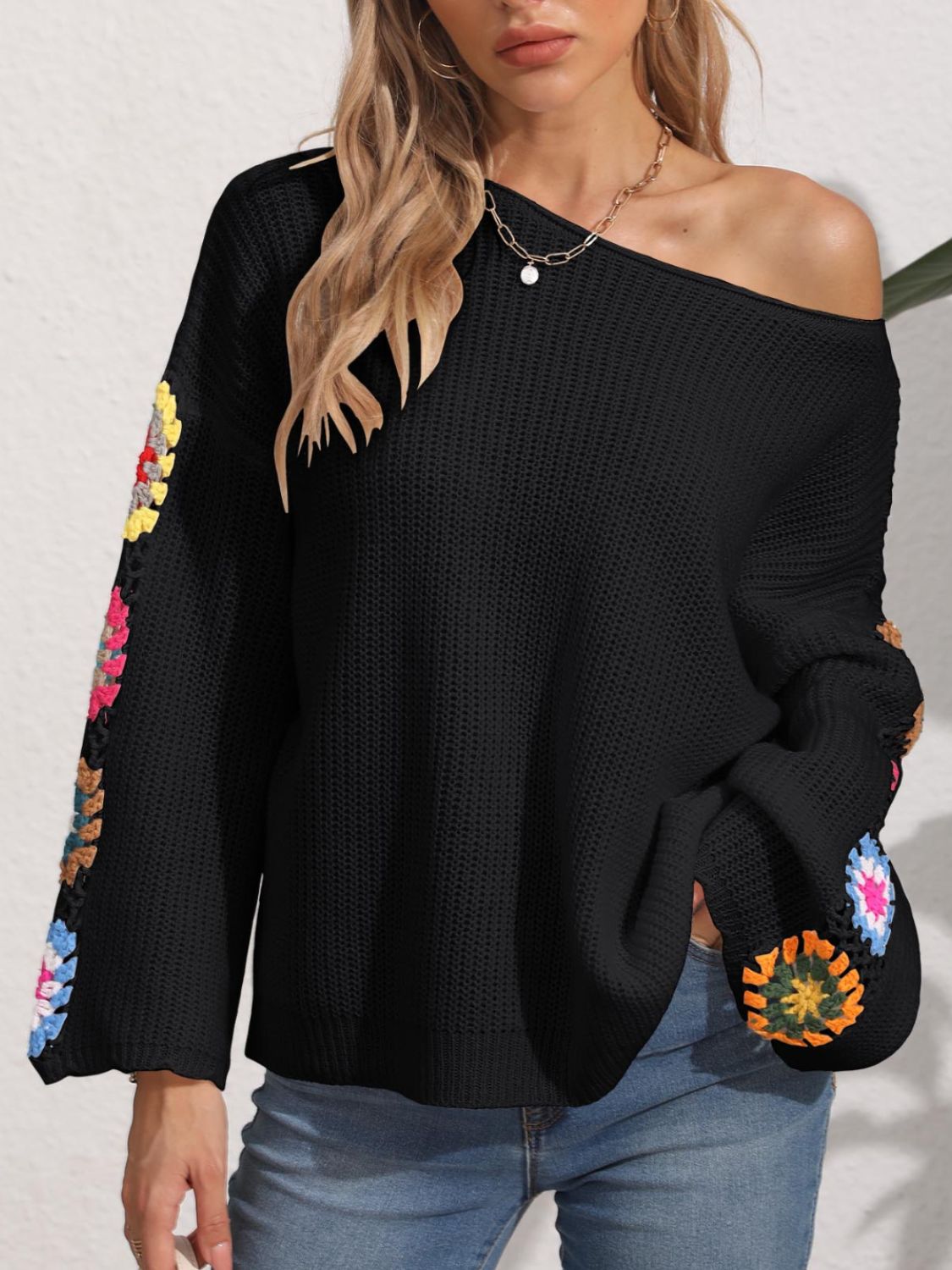 Crochet Flower Long Sleeve Sweater