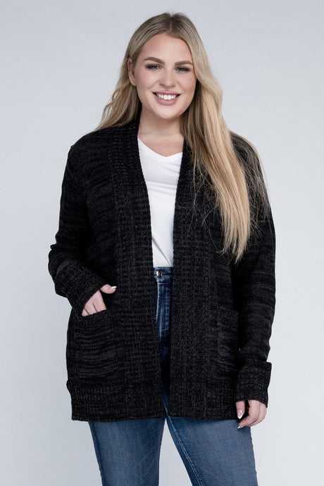 Plus Solid Open Front Cardigan king-general-store-5710.myshopify.com