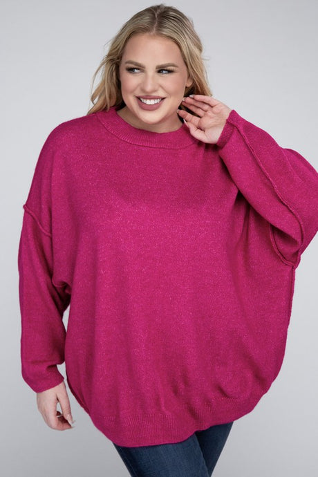 Plus Oversized Round Neck Raw Seam Melange Sweater king-general-store-5710.myshopify.com
