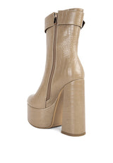 Bumpy Croc High Block Heeled Chunky Ankle Boots king-general-store-5710.myshopify.com