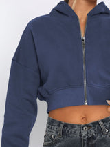 Zip Up Long Sleeve Hooded Cropped Jacket