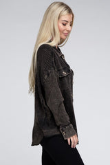 Acid Wash Oversized Cotton Waffle Shacket king-general-store-5710.myshopify.com