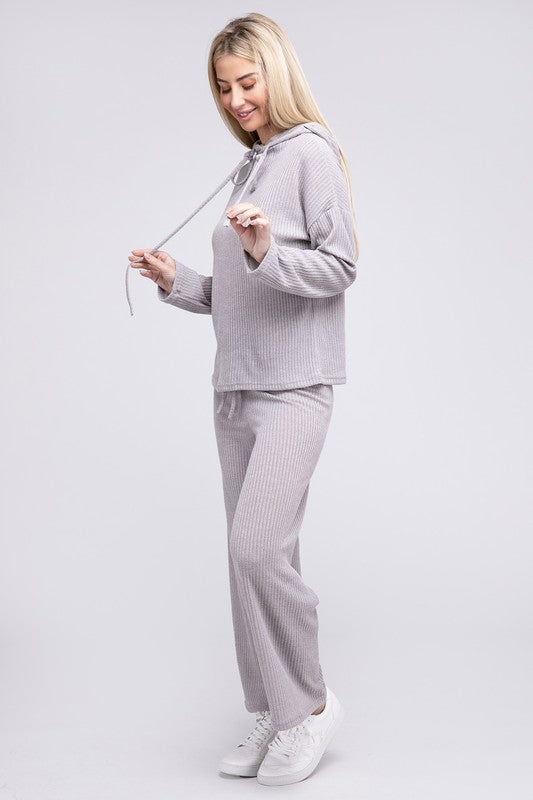 Hooded Textured Top and Pants Set