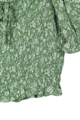 Green Floral Print Puff Sleeve Smock Top king-general-store-5710.myshopify.com