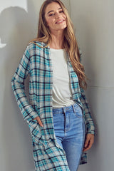 Plaid Long Sleeve Side Pockets Cardigan