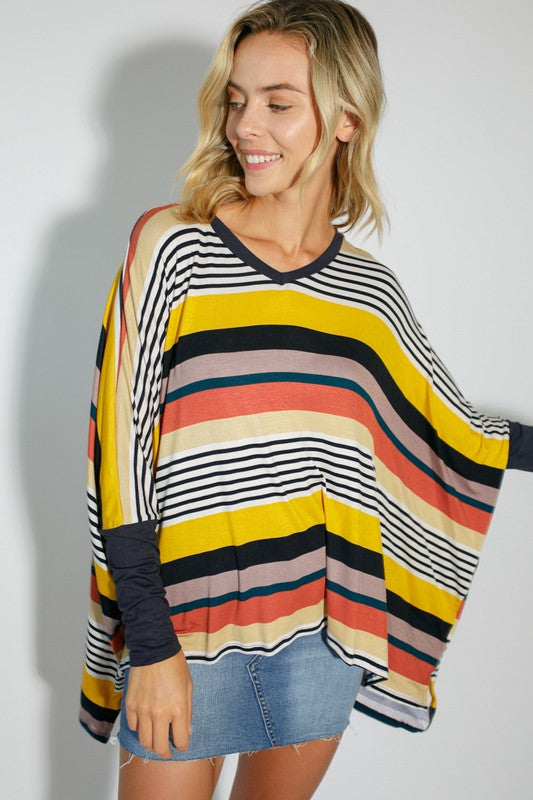 MULTI ENGINEERING STRIPE PRINT JERSEY OVERSIZE BOX TOP