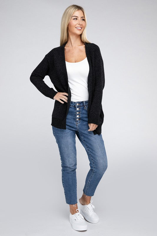 Melange Open Front Sweater Cardigan king-general-store-5710.myshopify.com