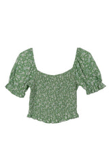 Green Floral Print Puff Sleeve Smock Top king-general-store-5710.myshopify.com