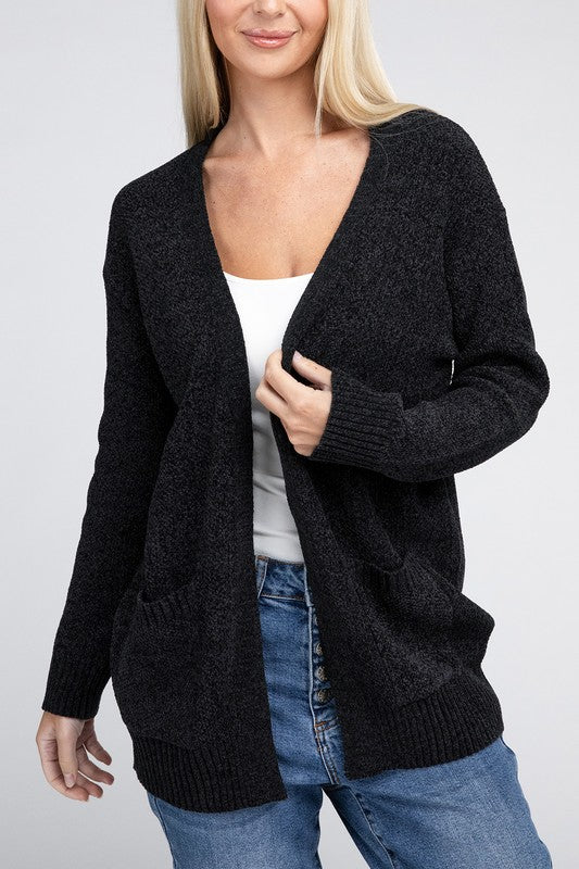 Melange Open Front Sweater Cardigan king-general-store-5710.myshopify.com