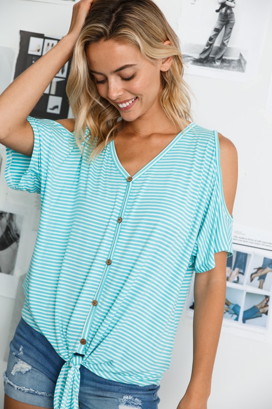 STRIPE JERSEY COLD SHOULDER TOP