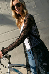 LACE OPEN FRONT LONG CARDIGAN