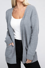 Melange Open Front Sweater Cardigan king-general-store-5710.myshopify.com