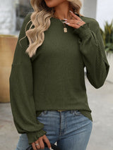 Mandy Ribbed Round Neck Long Sleeve T-Shirt