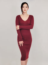 V-Neck Sheer Ribbed Knit Long Sleeve Sweater Dress king-general-store-5710.myshopify.com