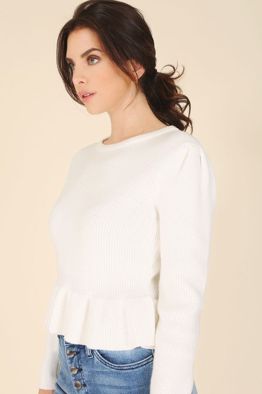 Peplum Round Neck Sweater Top