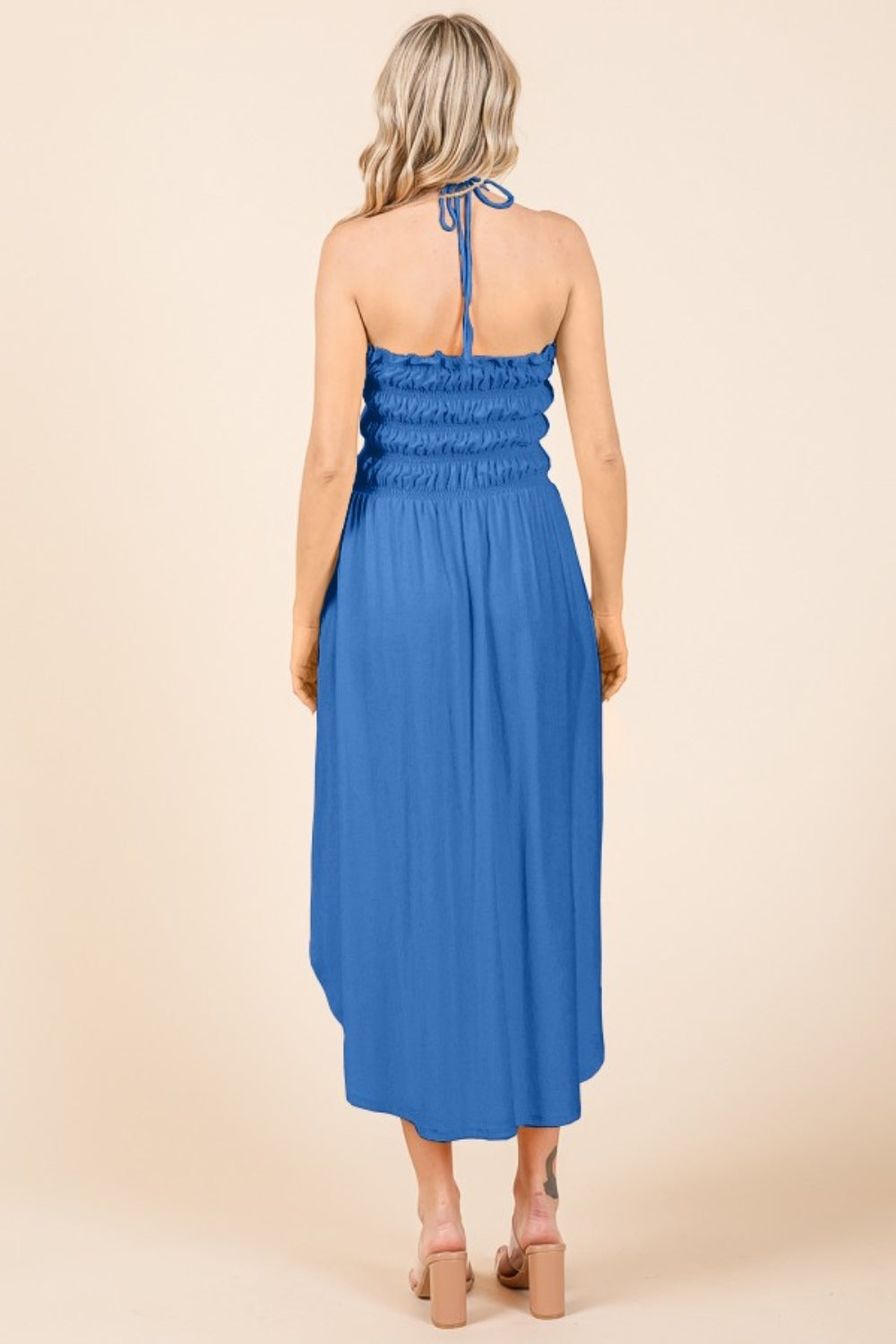 Blue Culture Code Tie Back Shirring Dress with Pockets