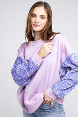 Velvet Sequin Sleeve Mineral Washed Top king-general-store-5710.myshopify.com