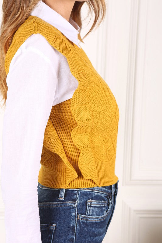 Ruffle Round Neck Sweater Vest