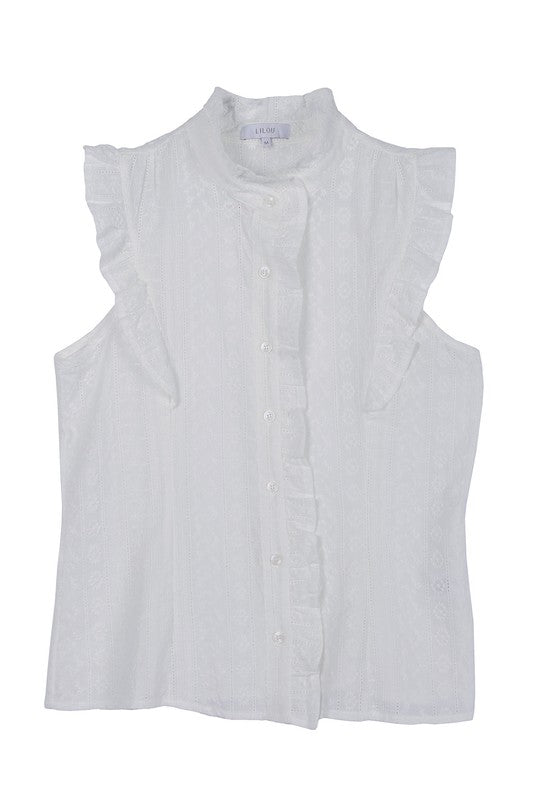 Schiffy Ruffle Trim Eyelet Embroidered Button Up Blouse king-general-store-5710.myshopify.com