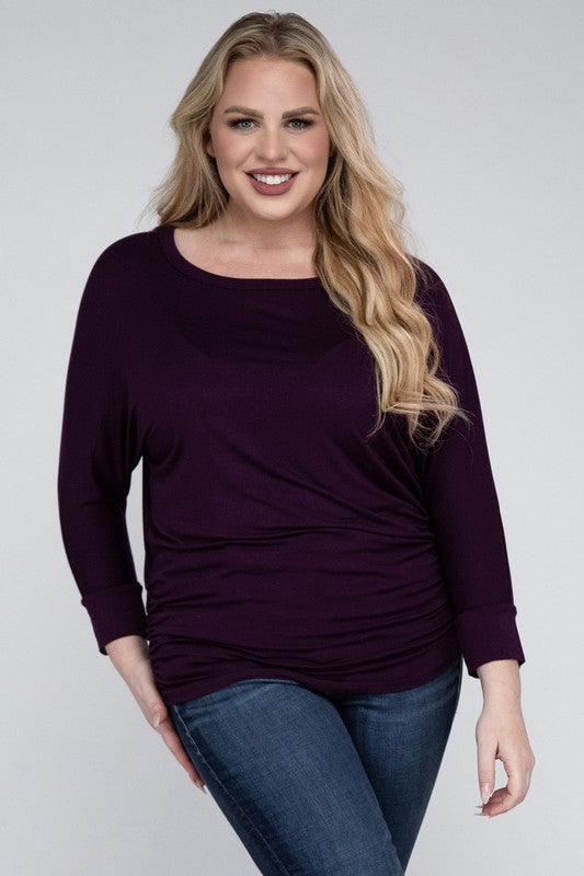 Plus Luxe Rayon Boat Neck 3/4 Sleeve Top king-general-store-5710.myshopify.com