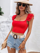 Honey Square Neck Cap Sleeve Cropped Top