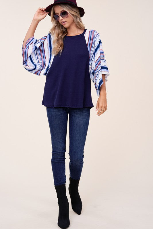 WAFFLE STRIPE MIX KIMONO TOP