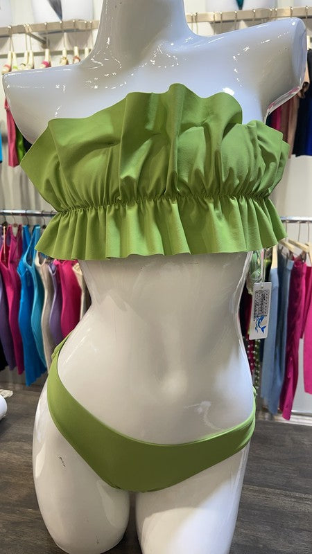 Two Piece Tube Top with Ruched Ruffle Bikini