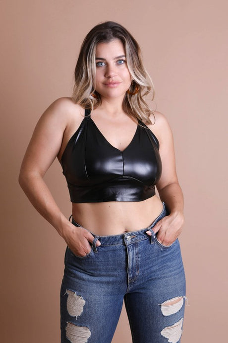 Faux Leather Longline Bralette Plus Size king-general-store-5710.myshopify.com