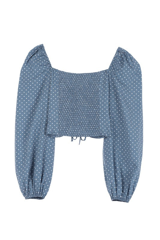 Ruched Blue Polka Dot Crop Top king-general-store-5710.myshopify.com