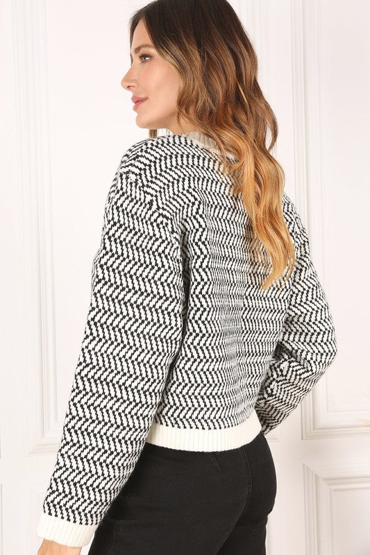 Herringbone Pattern Crew Neck Sweater king-general-store-5710.myshopify.com