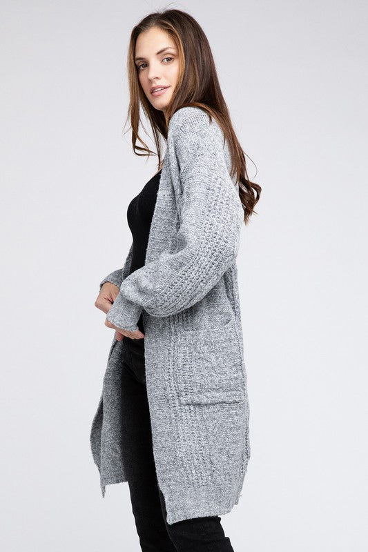 Twist Knitted Open Front Cardigan With Pockets king-general-store-5710.myshopify.com