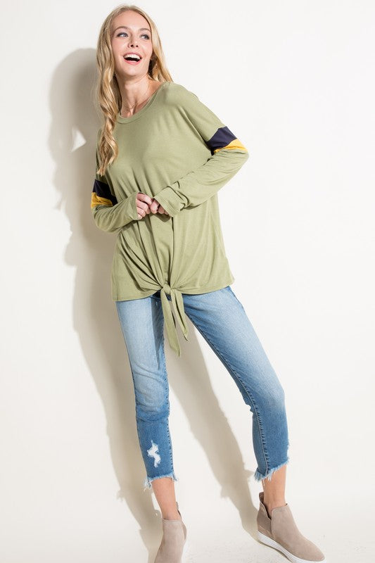 COLOR BLOCK FRONT TIE BOXY TOP