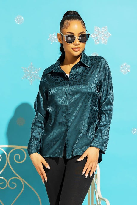 Satin Leopard Print Button Down Shirt