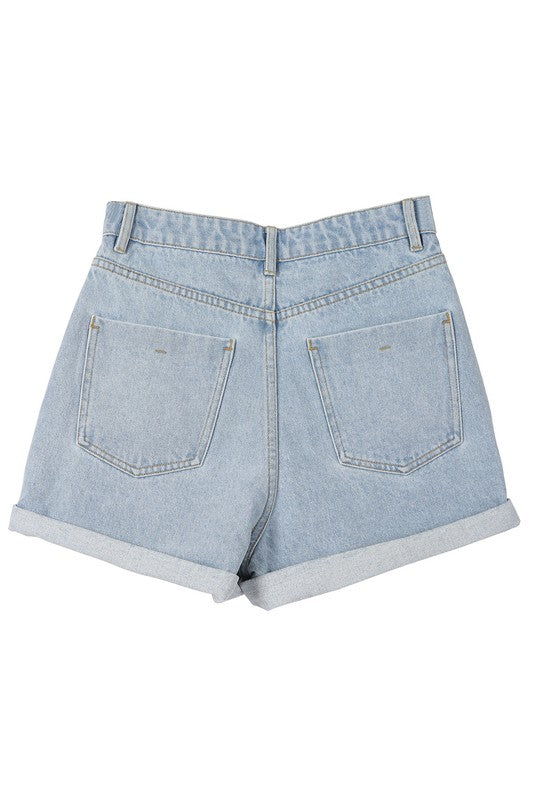 Mid Blue Roll Up Denim Shorts king-general-store-5710.myshopify.com