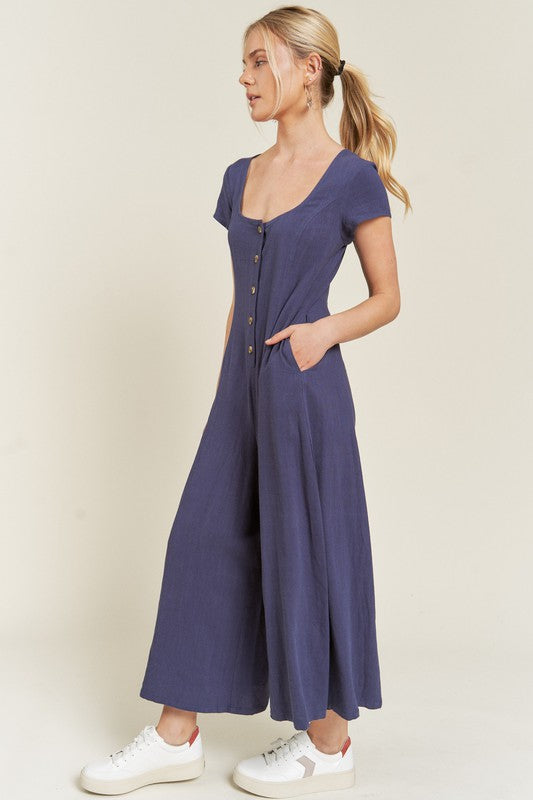 LINEN BUTTON DOWN JUMPSUIT king-general-store-5710.myshopify.com