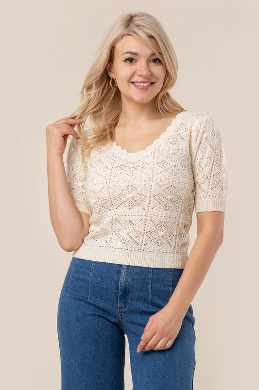 Ivory Crochet Knit Top king-general-store-5710.myshopify.com