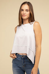 Shark Bite Side Slit Short Sleeveless Top