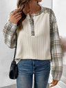 Perfee Plaid Half Button Long Sleeve T-Shirt