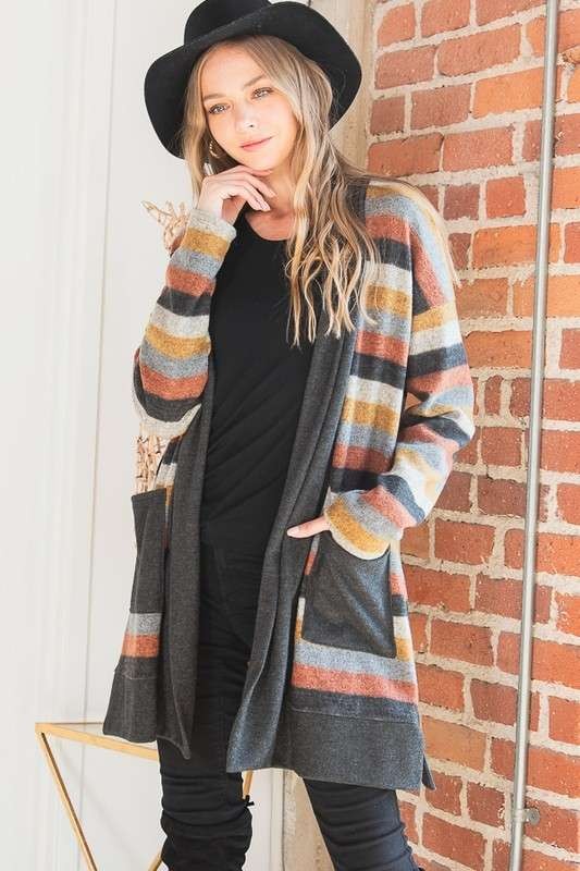 Plus Multi Color Stripe Cardigan