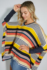 MULTI ENGINEERING STRIPE PRINT JERSEY OVERSIZE BOX TOP