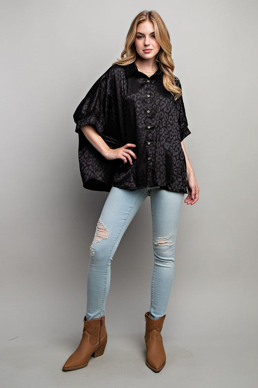 Light Satin Print Button Down Shirt